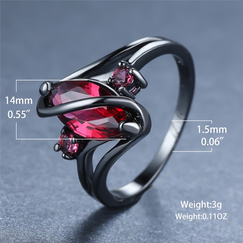 Female Red Leaf Crystal Ring Vintage 14KT Black Gold Engagement Rings For Women