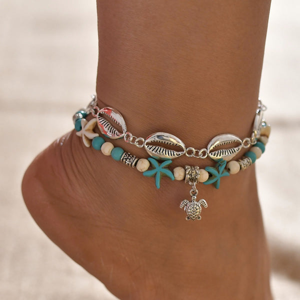 Tobilleras para mujer con bonito colgante de tortuga con diseño en color azul marino