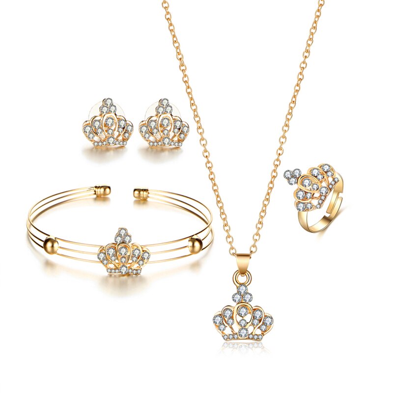 Hollow Flower  Gold Crown Bridal Jewelry Set For Women