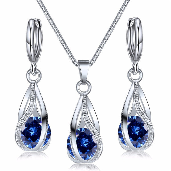 Fashion Silver Color Necklace Earrings Cubic Zirconia Jewelry Sets