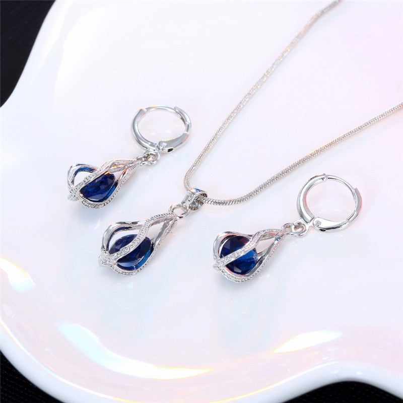 Fashion Silver Color Necklace Earrings Cubic Zirconia Jewelry Sets