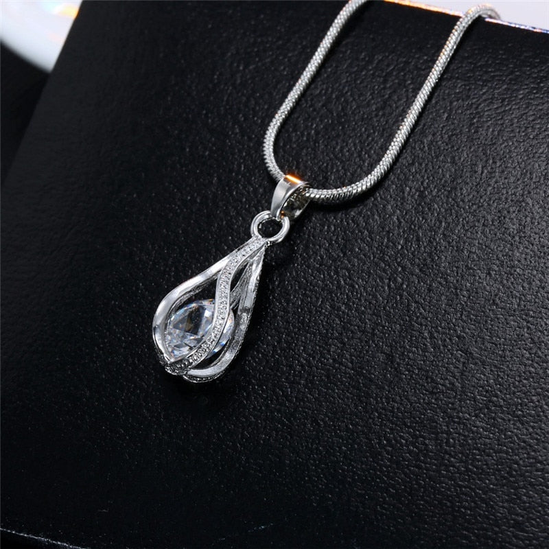Fashion Silver Color Necklace Earrings Cubic Zirconia Jewelry Sets