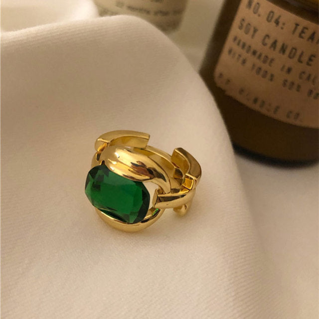 Colorful Vintage  Gold-Plated Crystal Rhinestone Rings