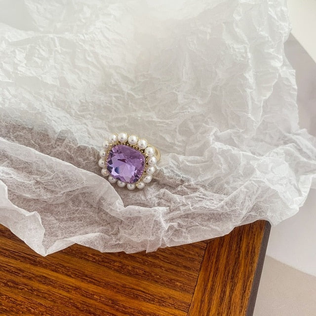 Colorful Vintage  Gold-Plated Crystal Rhinestone Rings