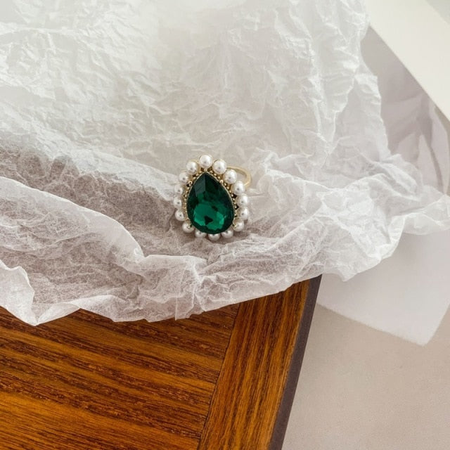 Colorful Vintage  Gold-Plated Crystal Rhinestone Rings