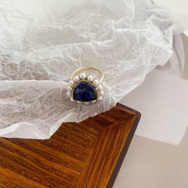 Colorful Vintage  Gold-Plated Crystal Rhinestone Rings