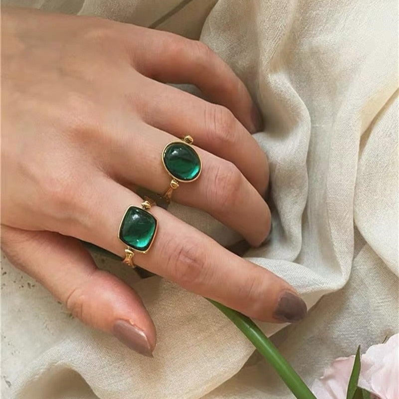 Colorful Vintage  Gold-Plated Crystal Rhinestone Rings