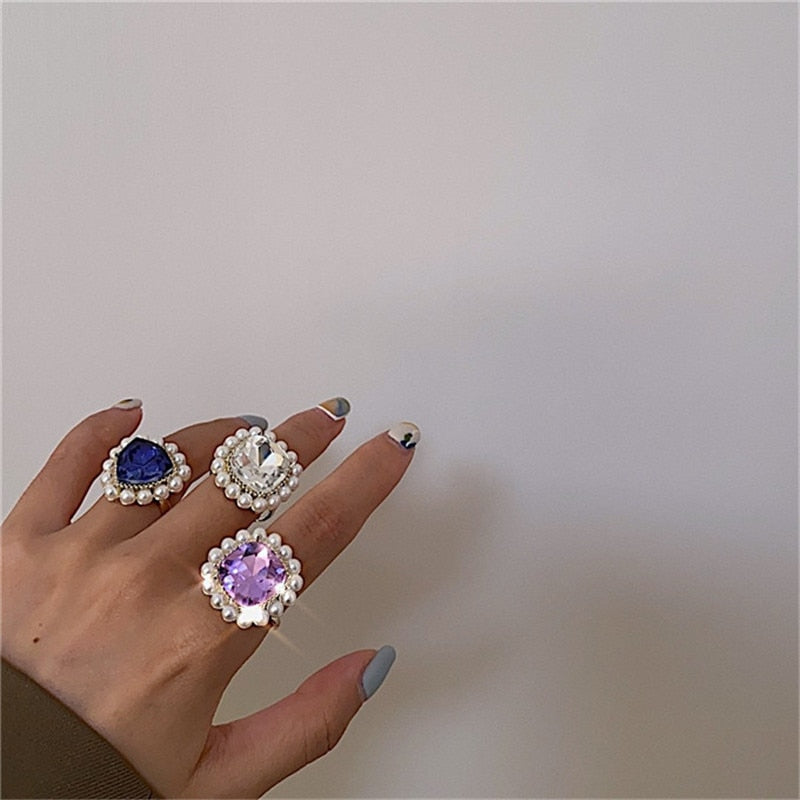 Colorful Vintage  Gold-Plated Crystal Rhinestone Rings