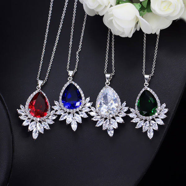 Classic Marquise Cut Zirconia Crystal Big Bule Green Water Drop Neklaces Pendants