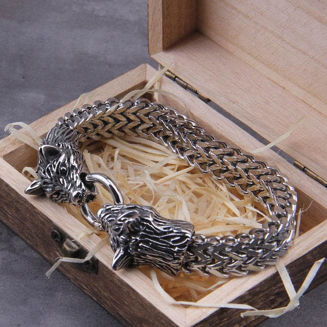 Viking Stainless Steel Mesh Chain Gold Wolf Punk Bracelets