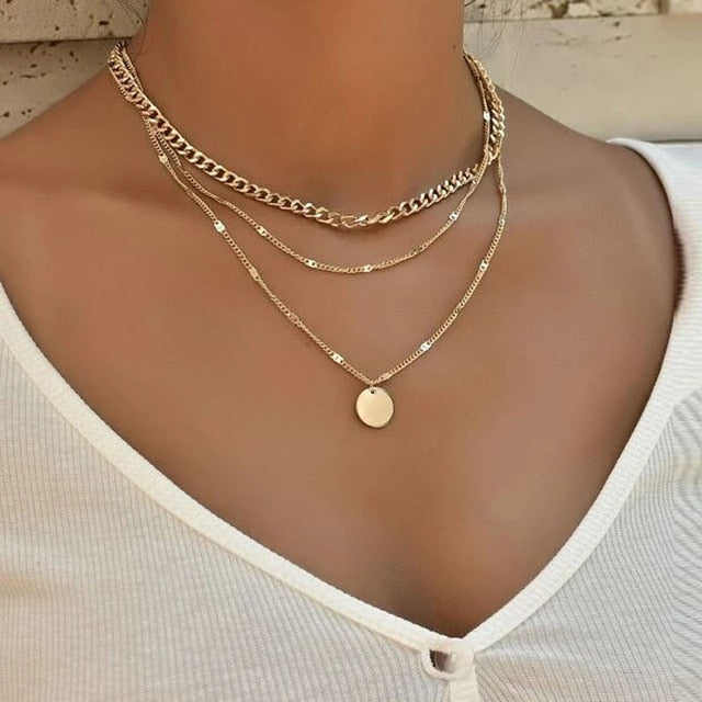 Gold Silver Color Human Head Coin Pendant Necklaces