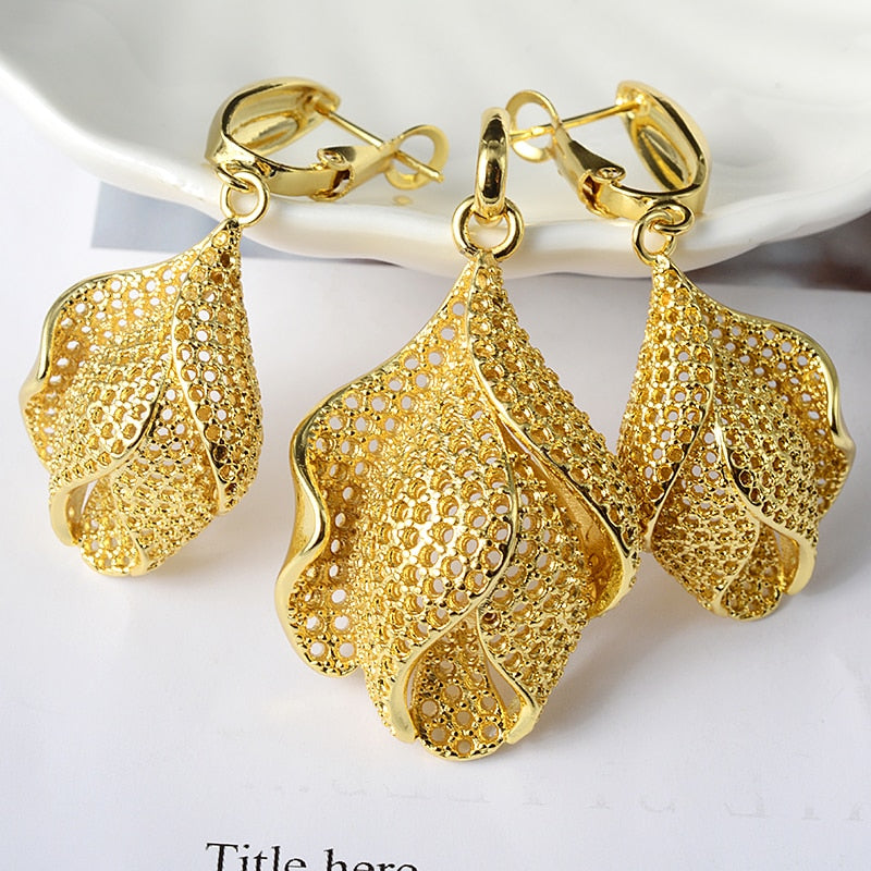 Bohemia  Earrings Necklace Pendant Flower Jewelry Sets For Women