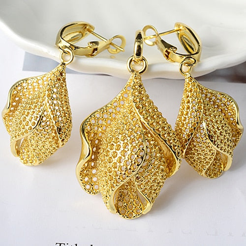 Bohemia  Earrings Necklace Pendant Flower Jewelry Sets For Women