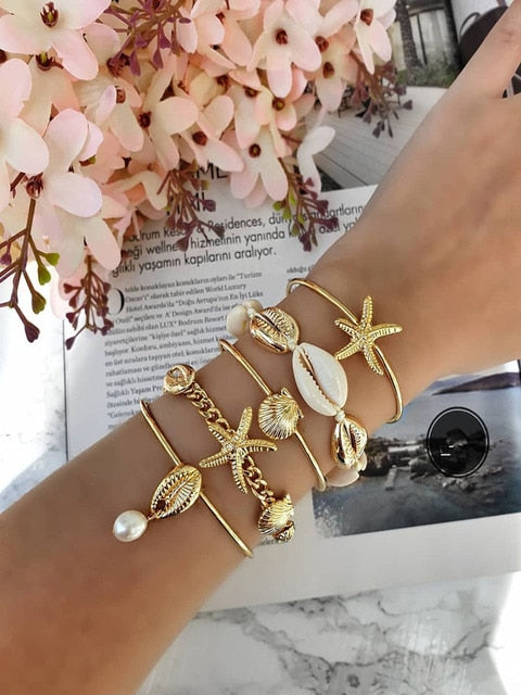 Bohemian Mixed Golden Shell Starfish Bracelet Women