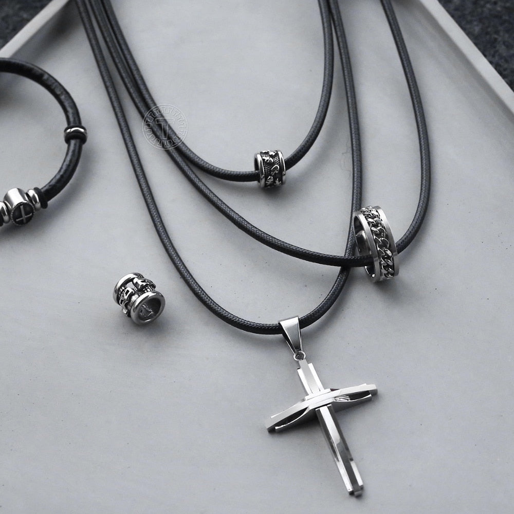 Brown Black Man-made Leather Necklaces