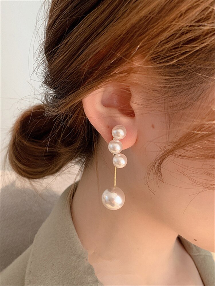 geometric pearl retro metal exquisite French earrings