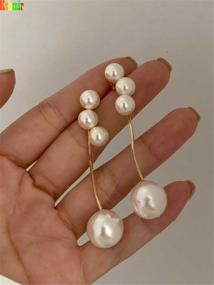 geometric pearl retro metal exquisite French earrings