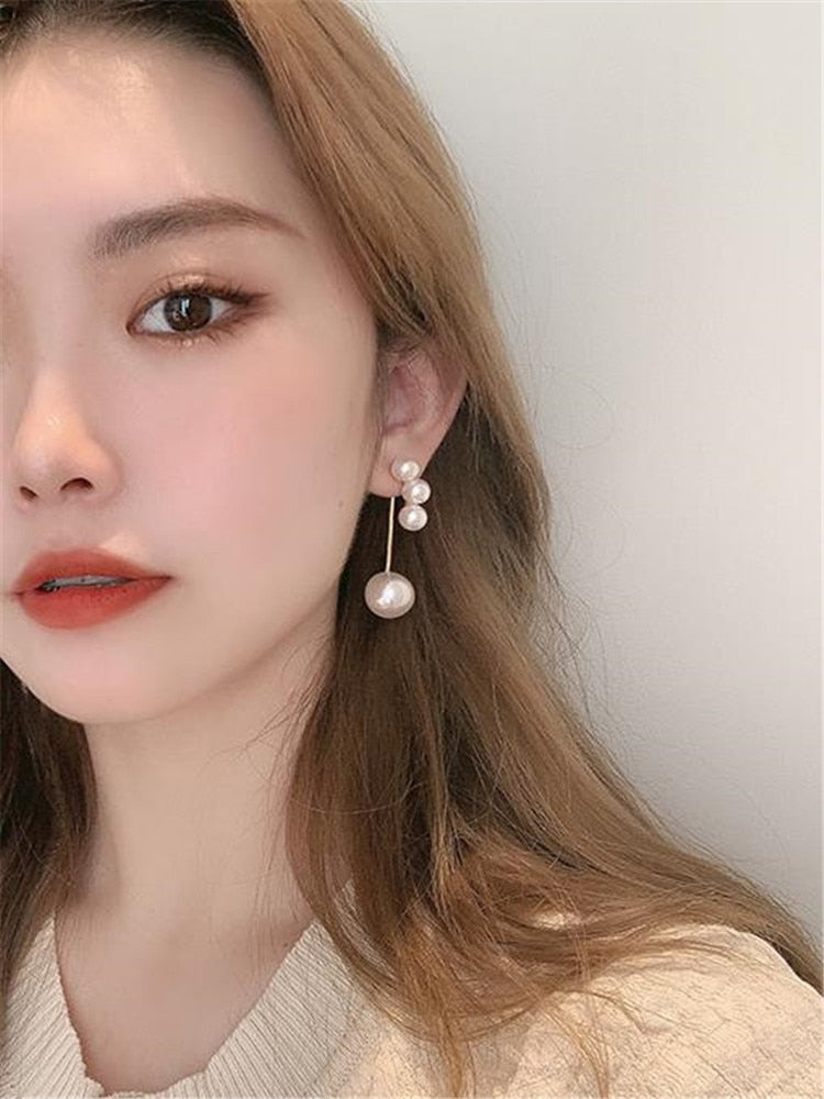 geometric pearl retro metal exquisite French earrings