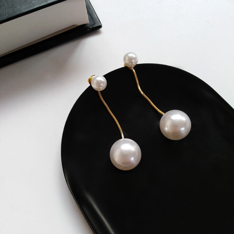 geometric pearl retro metal exquisite French earrings
