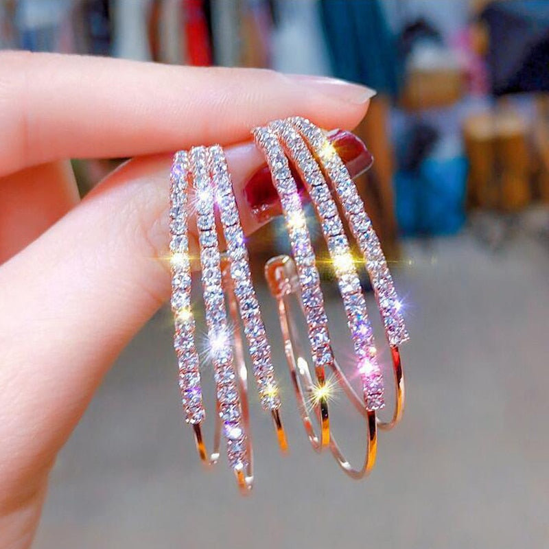 Exaggerated Rhinestone Shiny Circle Hoop Earrings