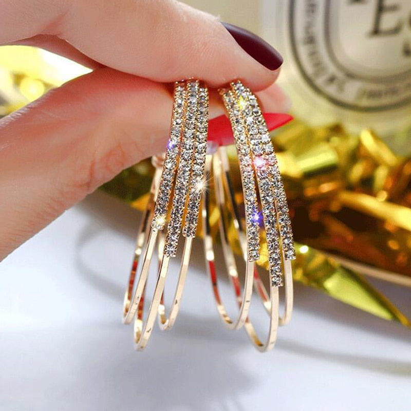 Exaggerated Rhinestone Shiny Circle Hoop Earrings