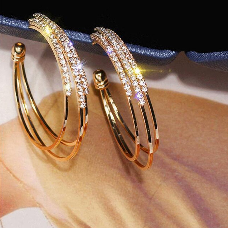 Exaggerated Rhinestone Shiny Circle Hoop Earrings