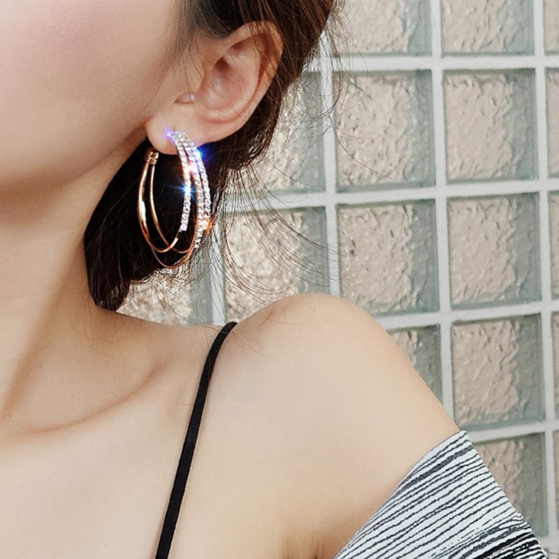 Exaggerated Rhinestone Shiny Circle Hoop Earrings