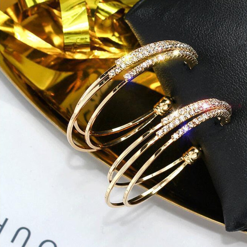 Exaggerated Rhinestone Shiny Circle Hoop Earrings