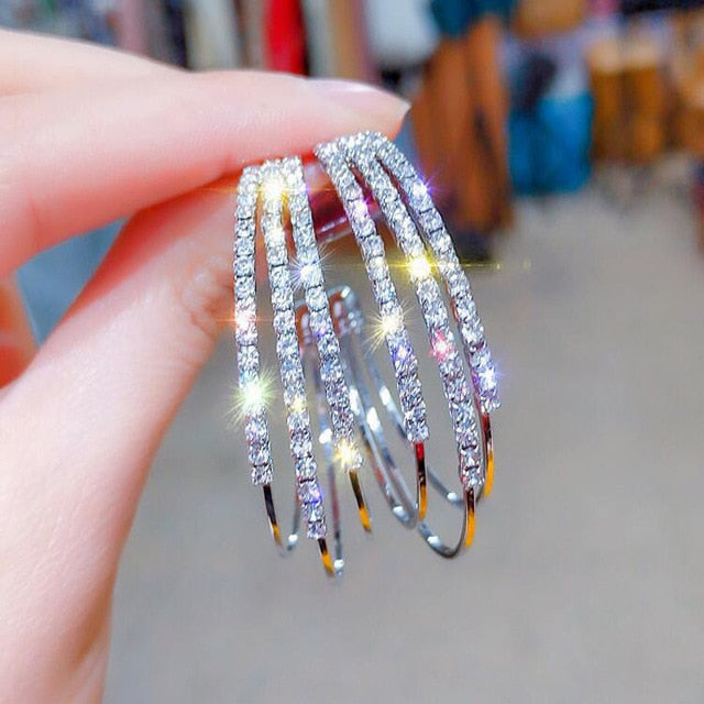 Exaggerated Rhinestone Shiny Circle Hoop Earrings