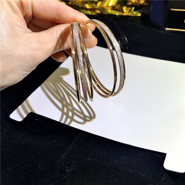 Exaggerated Rhinestone Shiny Circle Hoop Earrings