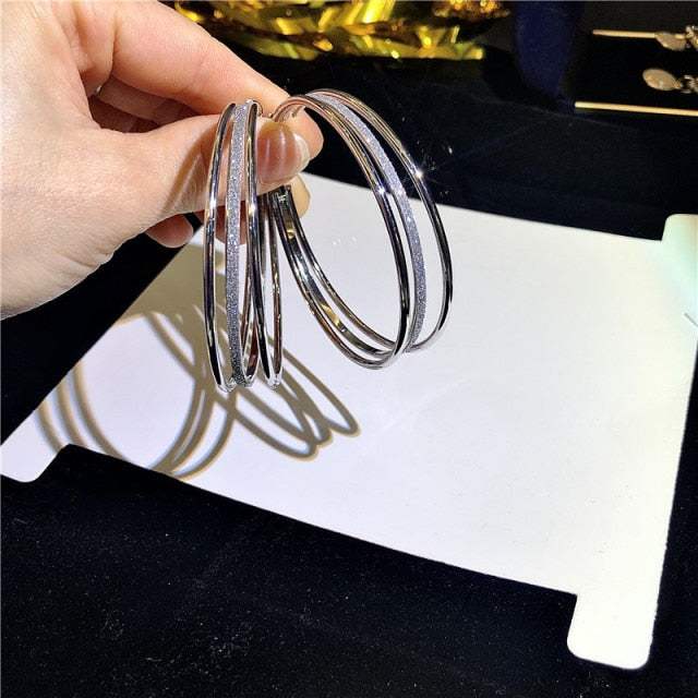 Exaggerated Rhinestone Shiny Circle Hoop Earrings