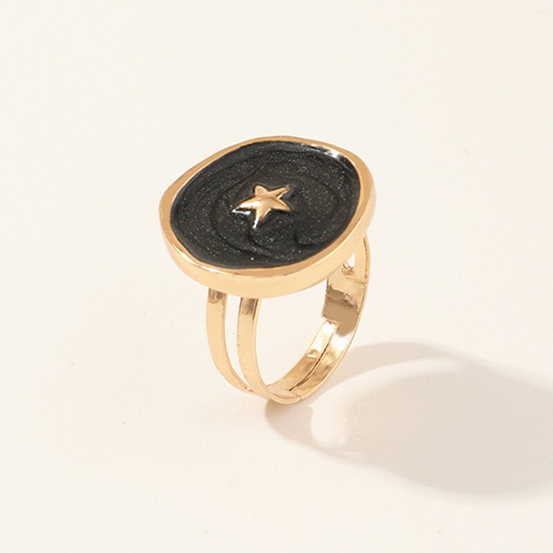 Creative Wedding Heart Star Moon lightning Round Gold Color Ring