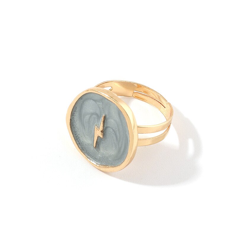 Creative Wedding Heart Star Moon lightning Round Gold Color Ring