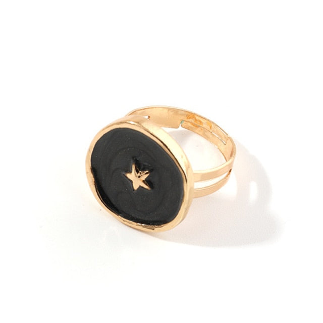 Creative Wedding Heart Star Moon lightning Round Gold Color Ring