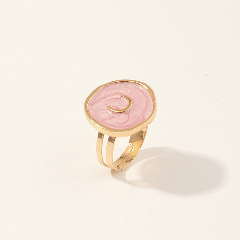 Creative Wedding Heart Star Moon lightning Round Gold Color Ring