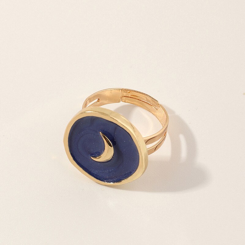 Creative Wedding Heart Star Moon lightning Round Gold Color Ring