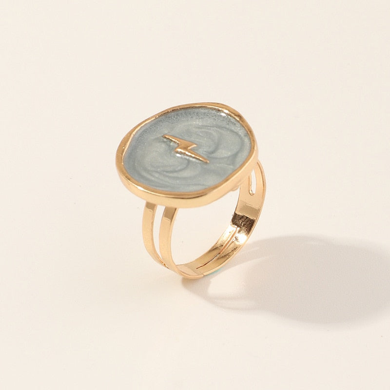 Creative Wedding Heart Star Moon lightning Round Gold Color Ring