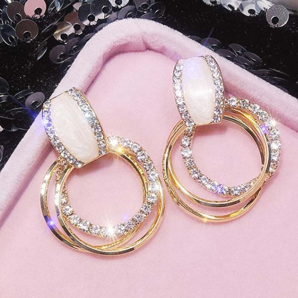 Pendientes colgantes de moda con forma geométrica, redondos y brillantes con diamantes de imitación.
