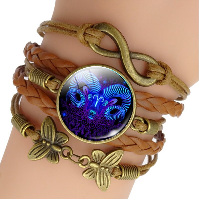 12 Zodiac Sign Woven Leather Bracelet