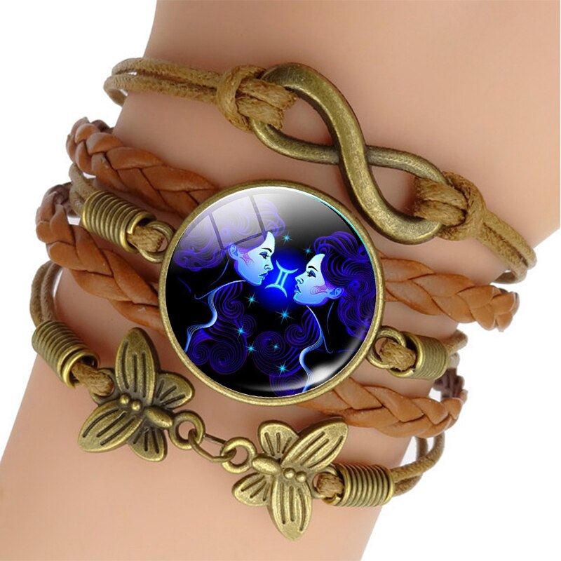 12 Zodiac Sign Woven Leather Bracelet