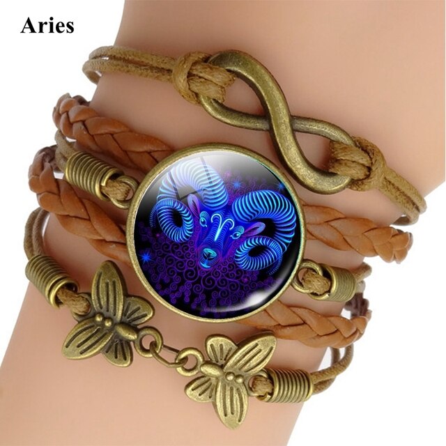 12 Zodiac Sign Woven Leather Bracelet