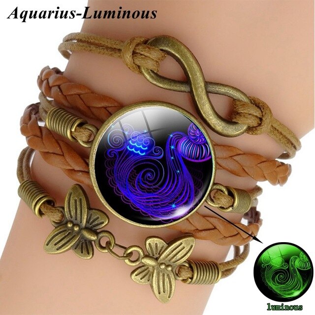 12 Zodiac Sign Woven Leather Bracelet