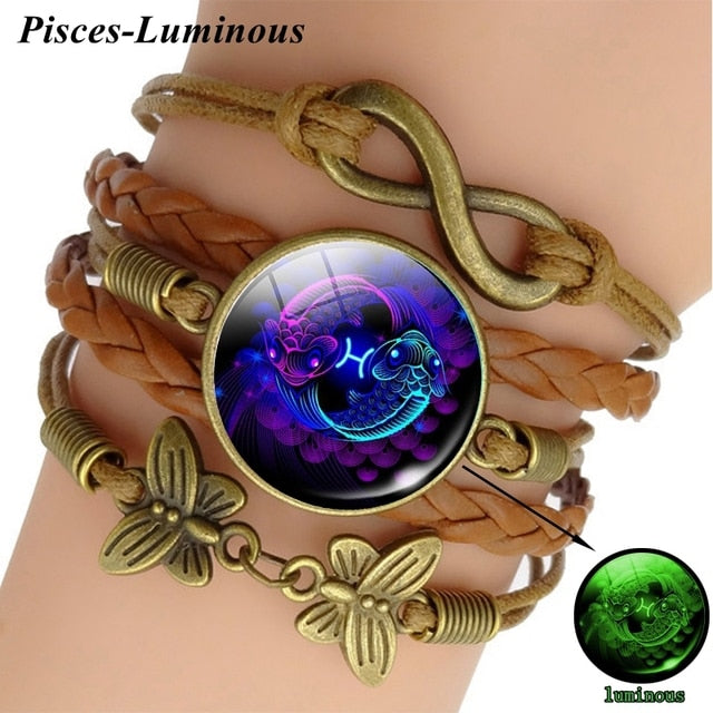 12 Zodiac Sign Woven Leather Bracelet