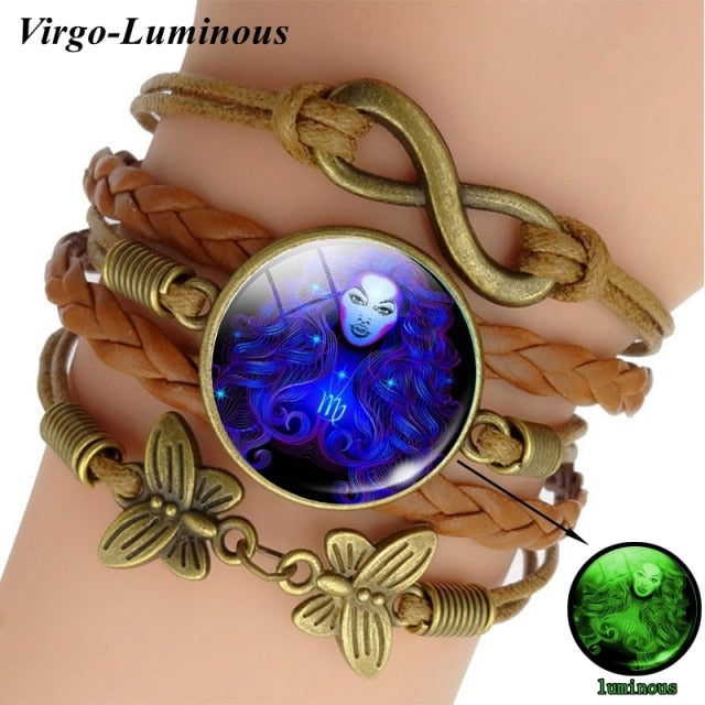 12 Zodiac Sign Woven Leather Bracelet