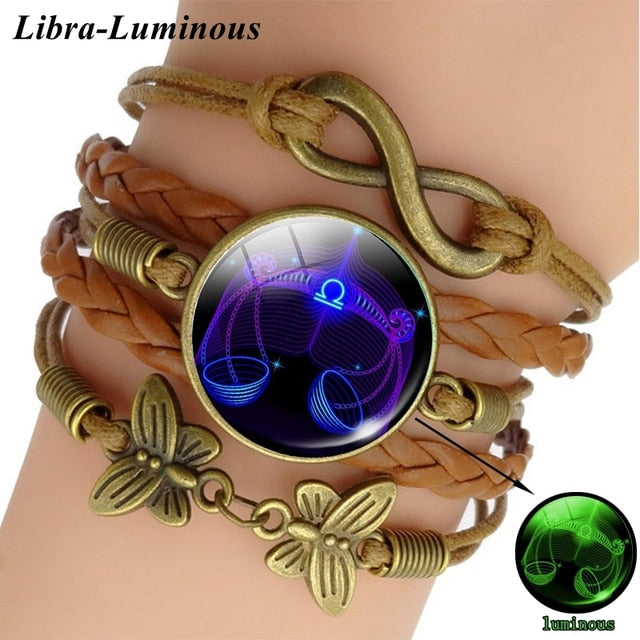 12 Zodiac Sign Woven Leather Bracelet