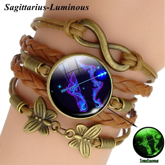 12 Zodiac Sign Woven Leather Bracelet