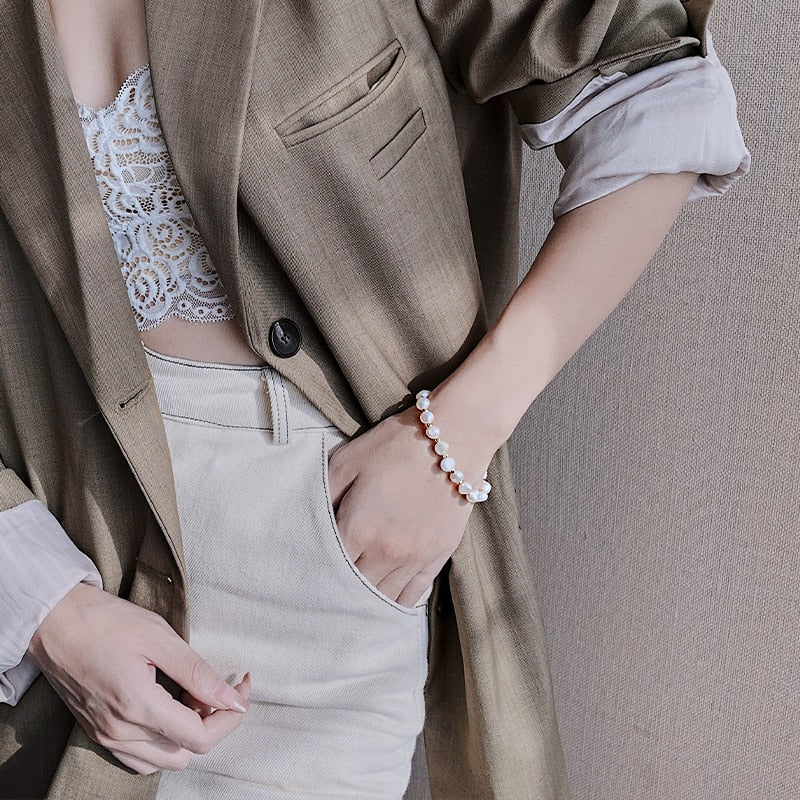 Baroque Natural Pearl String Bracelet For Woman