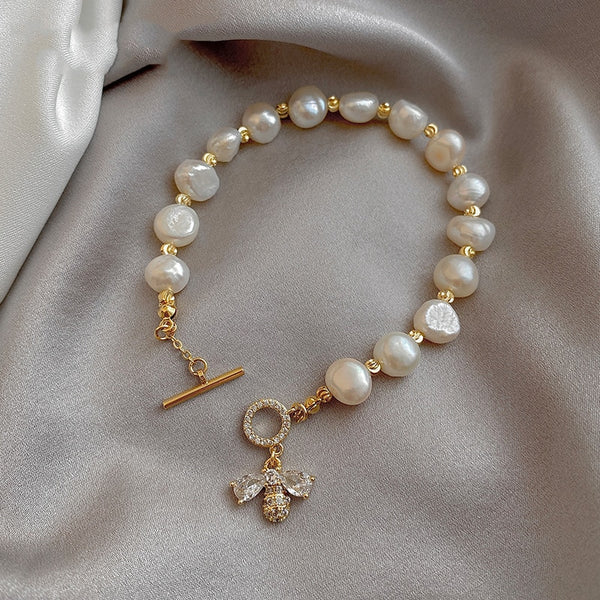 Pulsera de hilo de perlas naturales barrocas para mujer