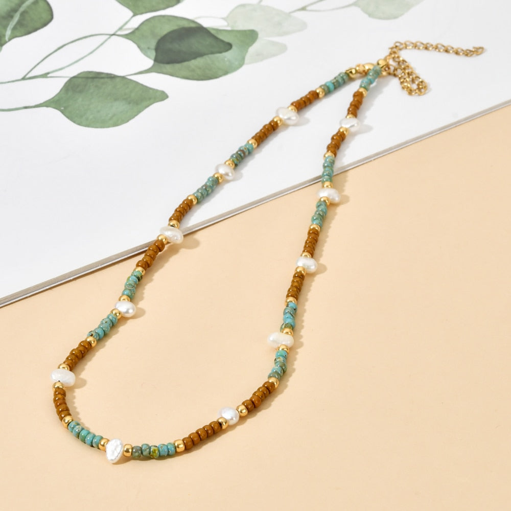 Boho Cute Pearl Choker Necklace
