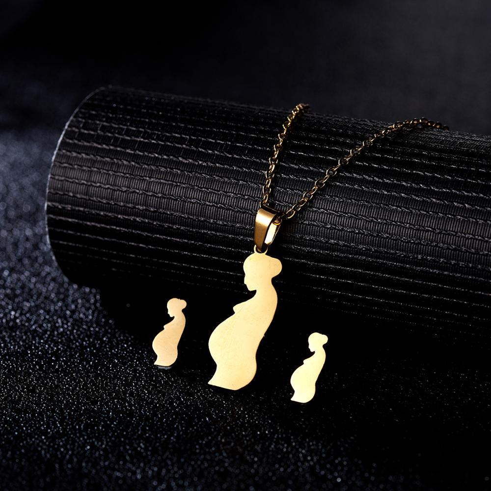 Love Heart Rose Flower Pendant Necklace Earrings Mom Jewelry Set